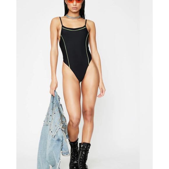 Motel Other - $69 NWT Motel dolce black contrast piping onepice bikini sz large